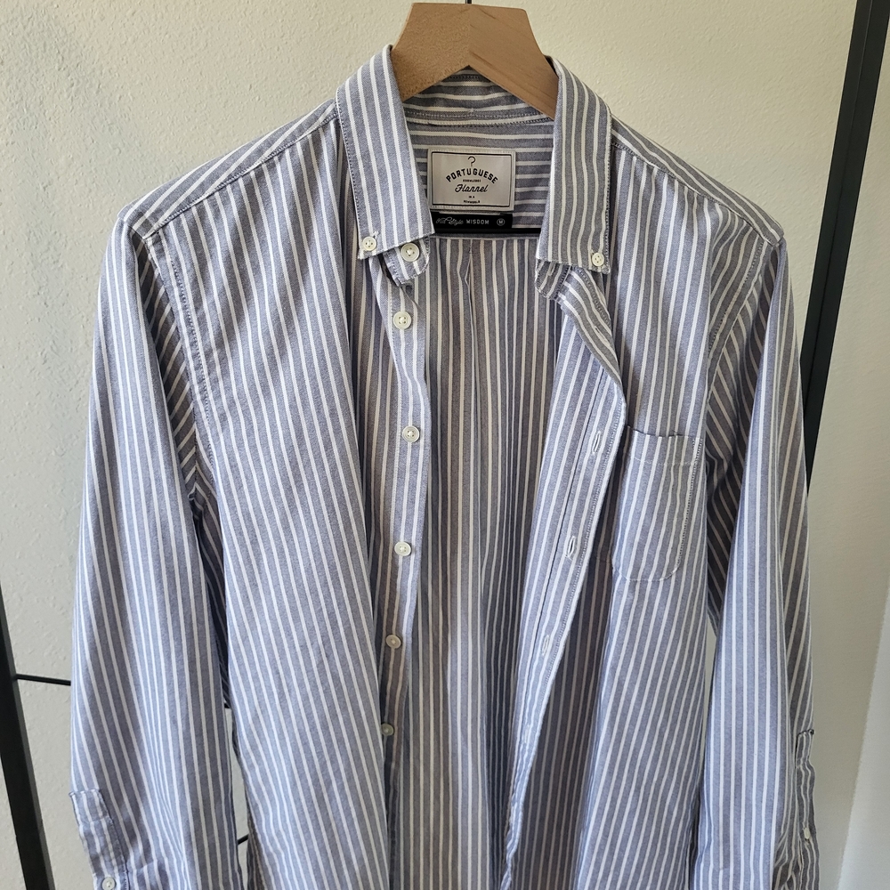 Portuguese Flannel Men's Blue Gray Striped Button Down Shirt